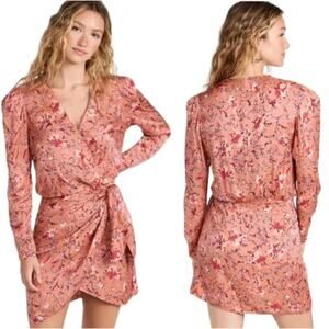 NWT Isabel Marant Etoile Baikal Floral Wrap Mini Dress in Papaya, size FR40/L